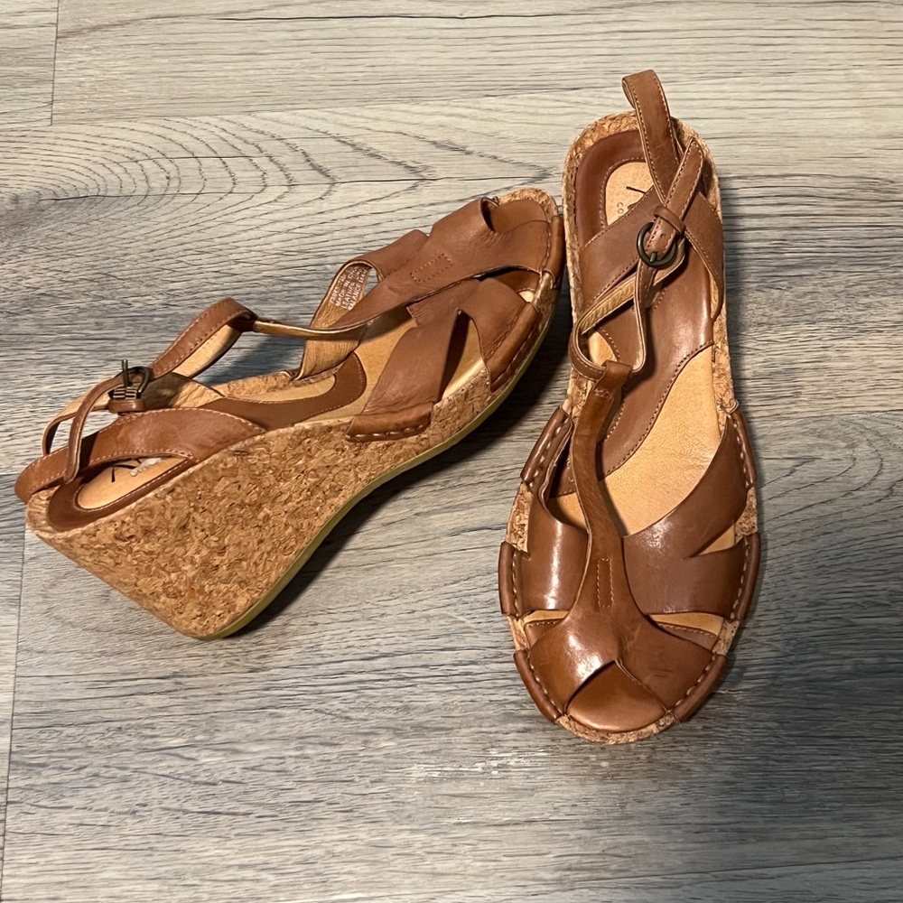 Clarks Leather Brown Wedge Sandals